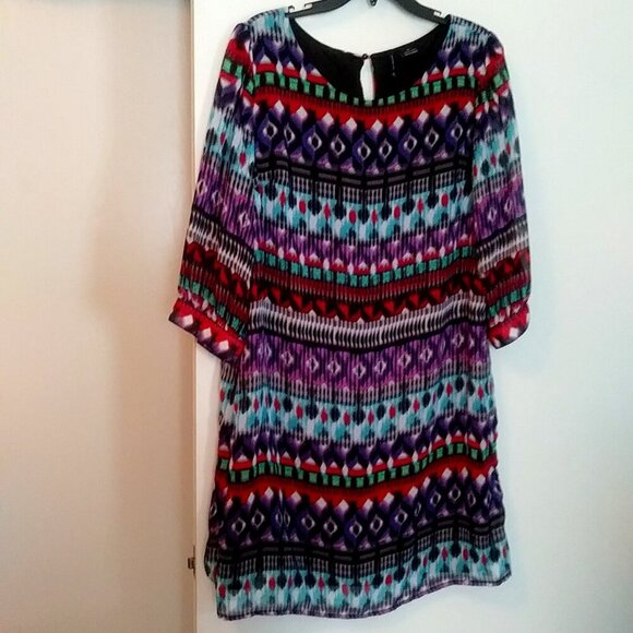 Multi-colored Lined Sheer New Directions Mini Dress | Size XL - Picture 1 of 10